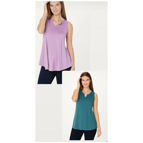 LOGO by Lori Goldstein Bundle (2) Viscose Spandex Tunic Tanks , XL - Picture 1 of 14